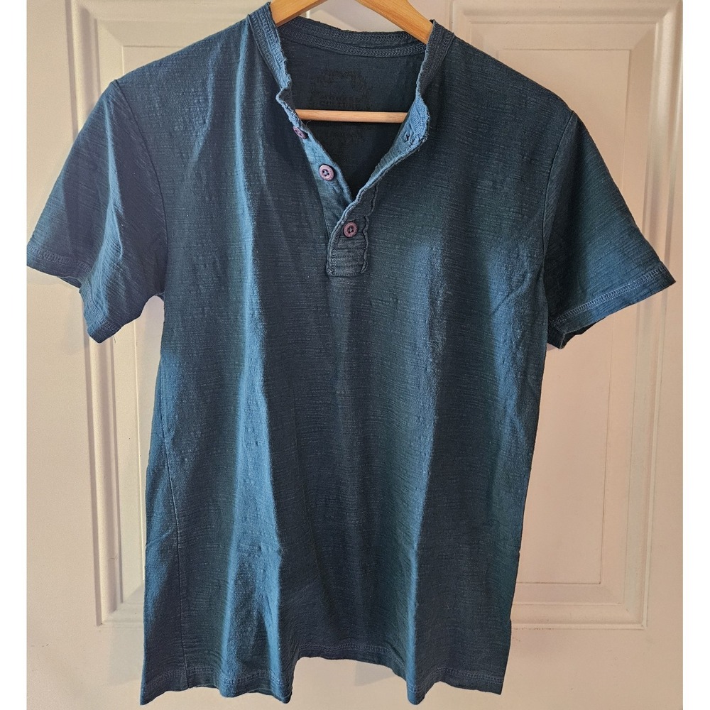 Modern Culture Blue Slub Henley T-Shirt‎ Men's Medium Short Sleeve Casual